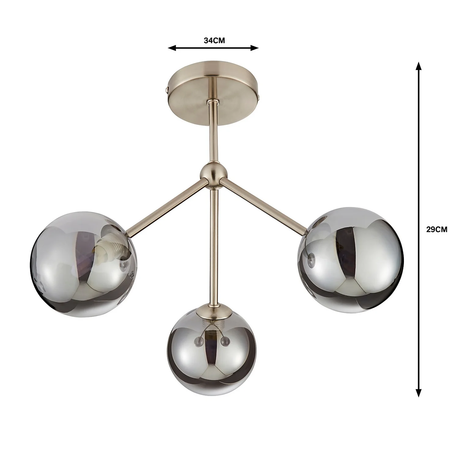 Orb 3 Light Semi Flush Pendant - Nickel Smoke 7 Orb 3 Light Semi Flush Pendant - Nickel Smoke - Image 5