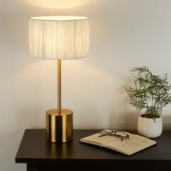 Raffia Table Lamp - White & Gold -NEBO Store 13525827 2824956834876897
