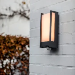 Lutec Qubo LED Outdoor Wall Light With PIR Motion Sensor - Anthracite -NEBO Store 13950215 3414993052600097