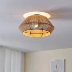 Eglo Alderney Flush Ceiling Light - Black & Natural