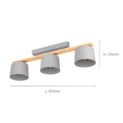Eglo Mariel 3 Lamp Flush Ceiling Light - Grey & Wood -NEBO Store 14302955 2805038224385332